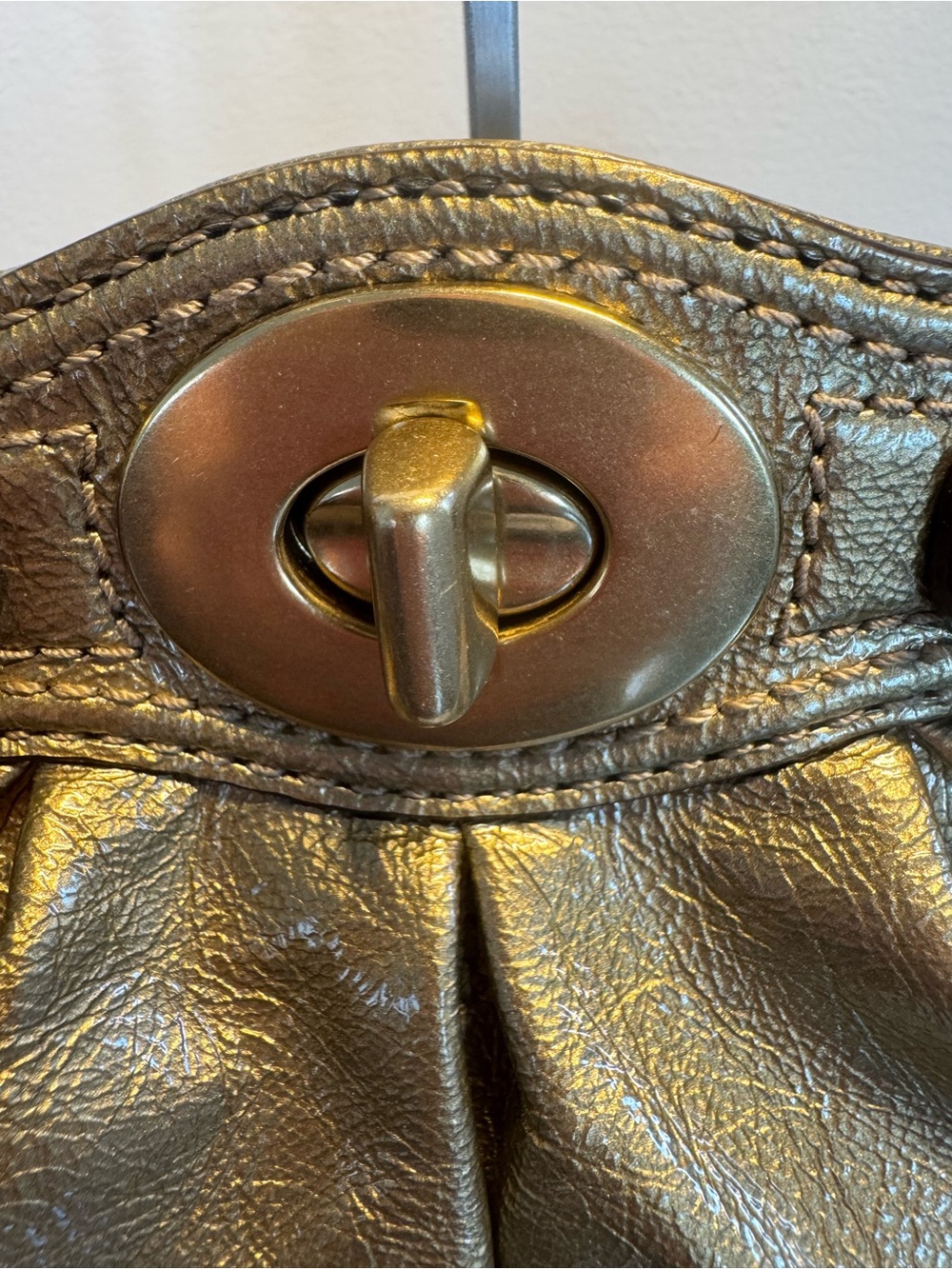 Coach Garnet Metallic Gold Leather Turnlock Satchel - Like New - Picture 5 of 16